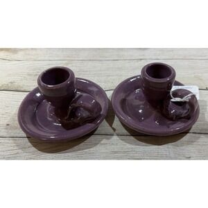 Pair of Vintage BB Bybee Pottery KY Purple Loop Candle Stick Holders Handmade